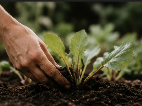 Hands in garden soil