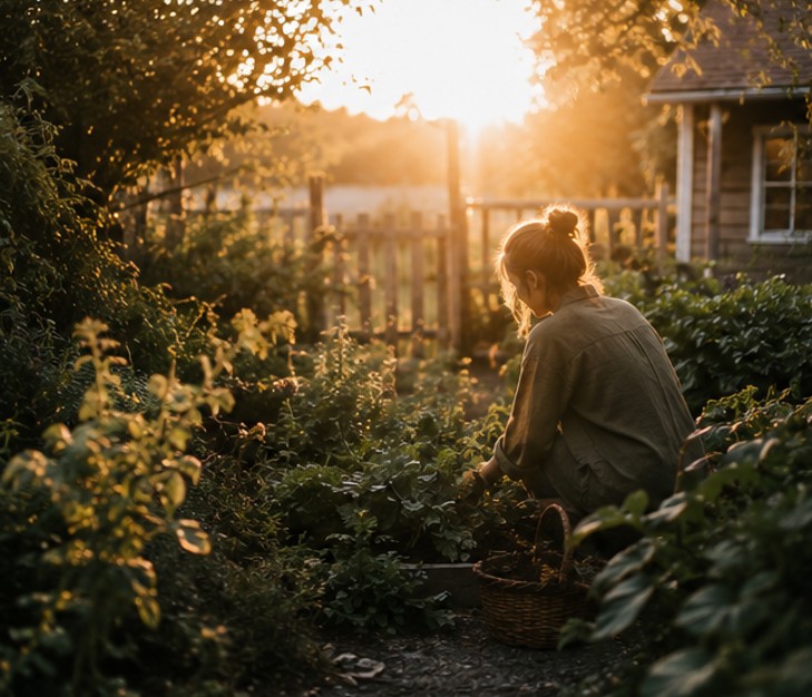 A garden in warm morning light